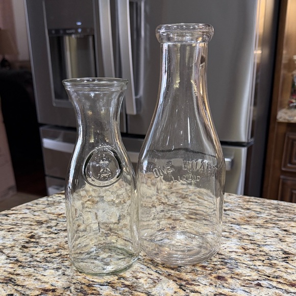 Other - Set of 2 Vintage Clear Glass Milk Bottles